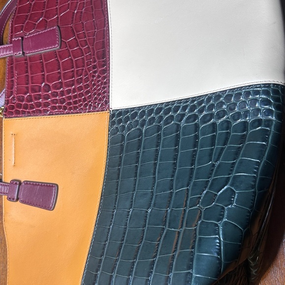 Tory Burch Burgundy and Green Patchwork Tote - Picture 6 of 10